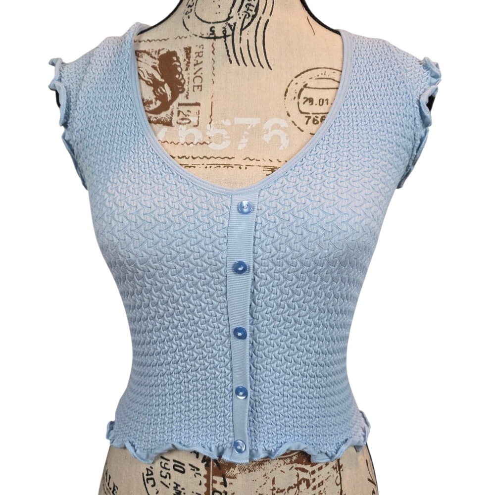 Urban Outfitters Out From Under Top Crop Blue Ruffle Hem Textured Womens XS